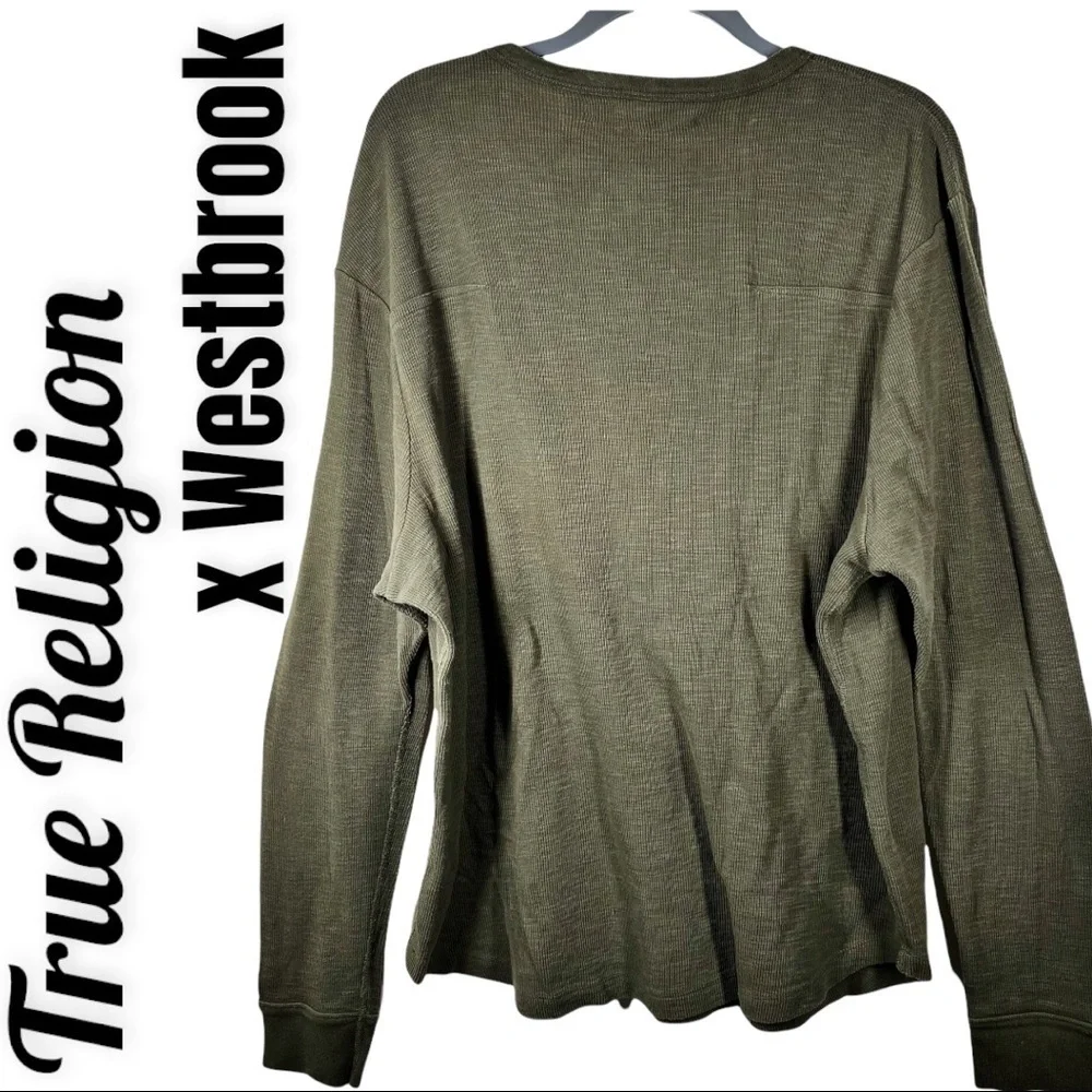 TRUE RELIGION x WESTBROOK 100% Cotton Waffle Knit Thermal Shirt Olive Green, XXL